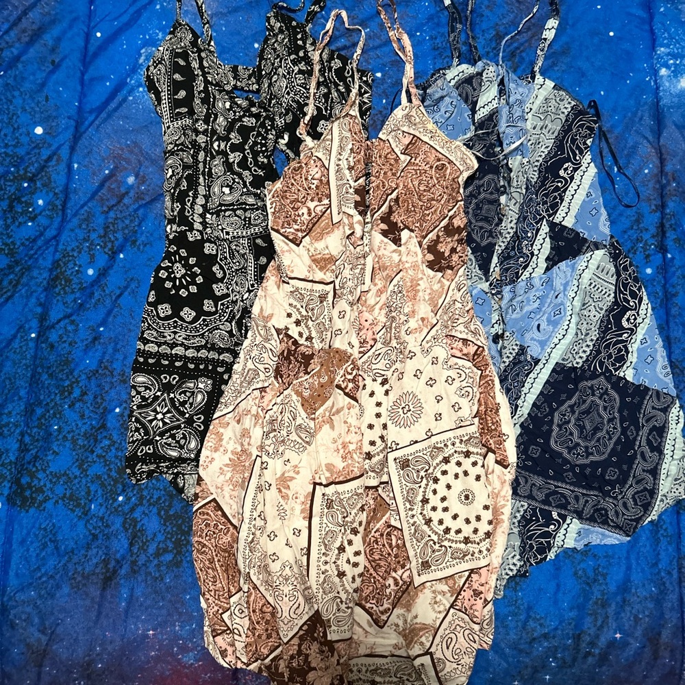 CCO Urban Planet Paisley Print Rompers in Black, Pinky Brown, and Blue